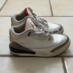 Jordan 3s Elephant Print Kids White and Red Sneakers with Black Accents